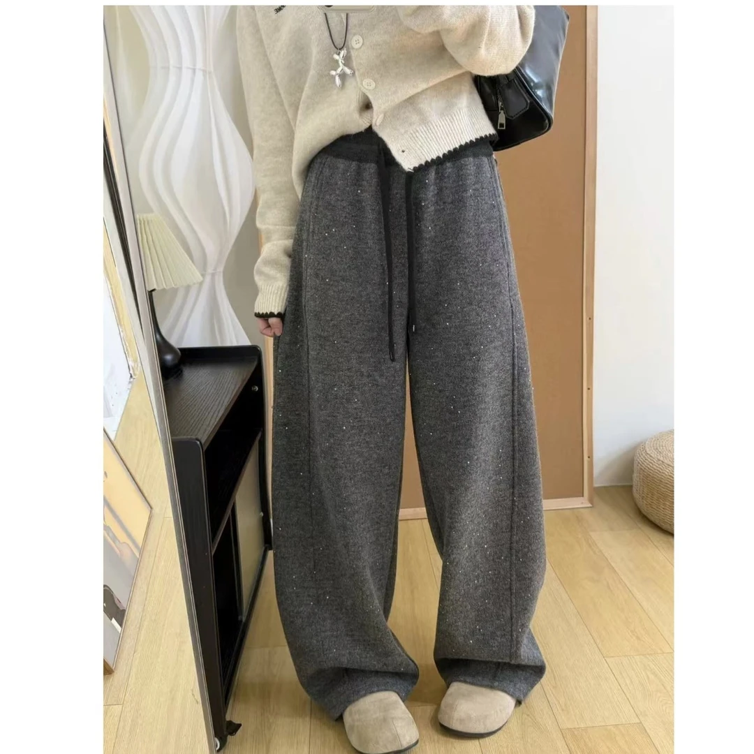 撒银闪闪工艺加厚高腰显瘦休闲弯刀长裤女