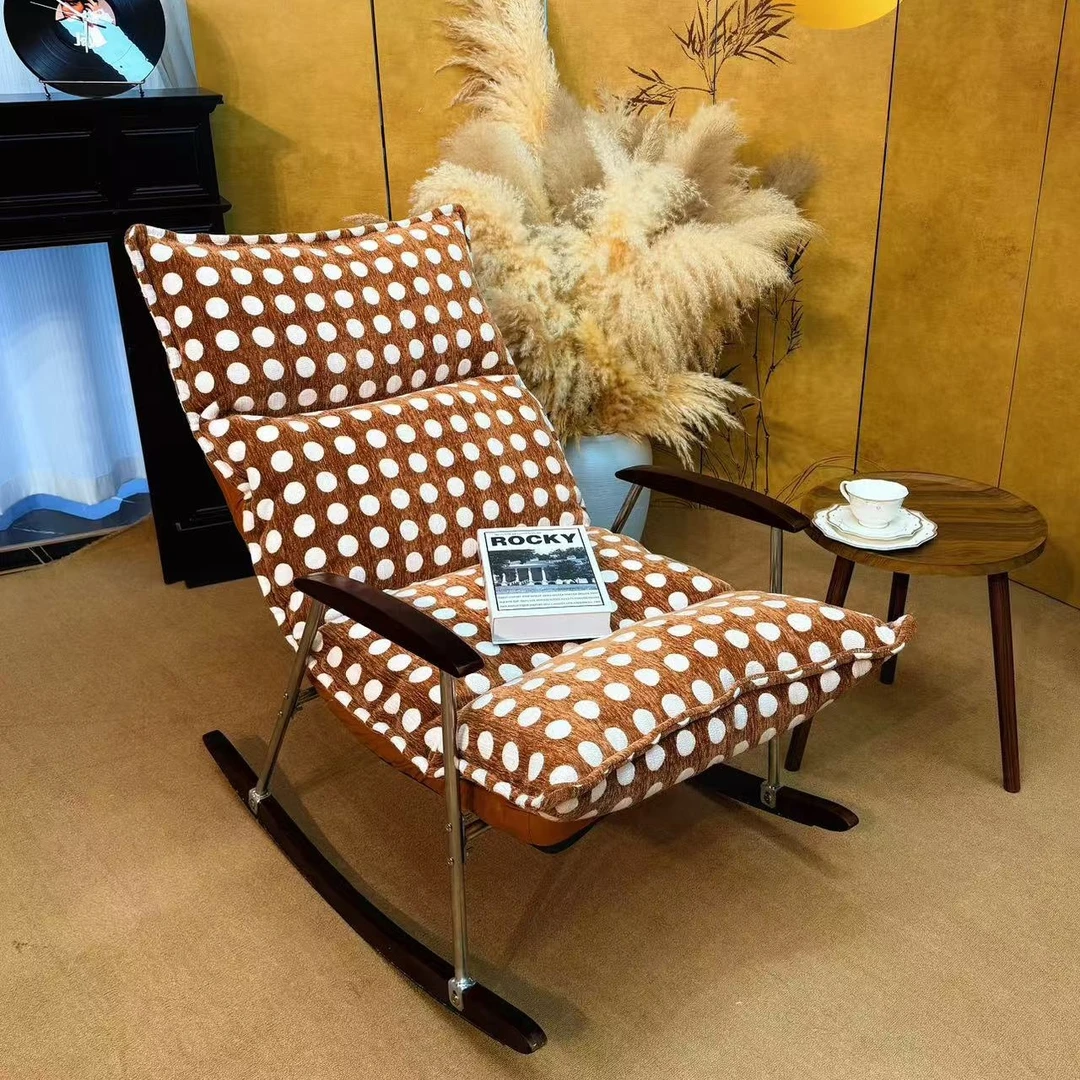 波波摇椅布艺沙发椅客厅中古风摇摇椅阳台躺椅家用小户型休闲单椅