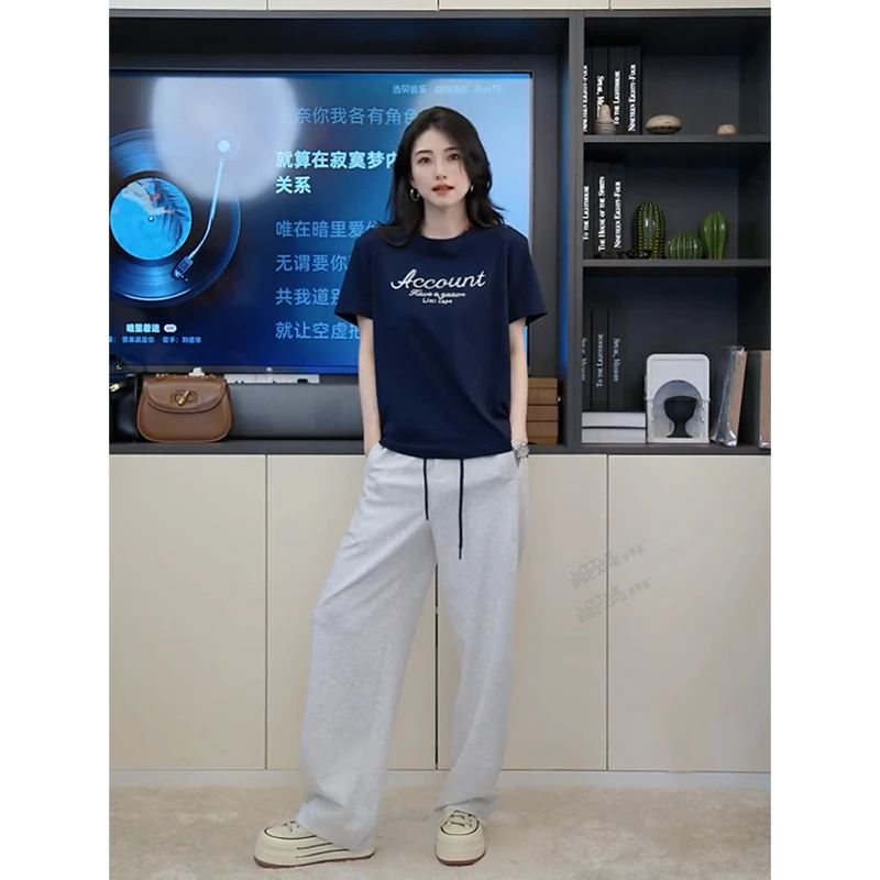 小乖逃X藏蓝T恤夏季字母T恤短袖AC休闲上衣M8824