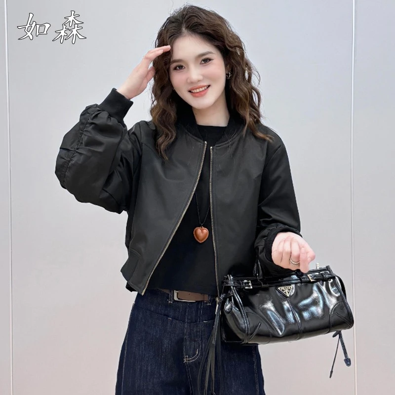 时尚休闲小个子短外套女2025春秋新款宽松显瘦短款棒球服夹克上衣