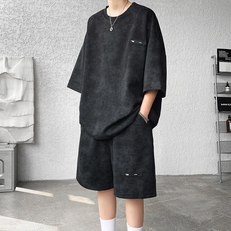 休闲运动套装男夏季T恤短袖短裤潮牌男装青少年穿搭一套衣服