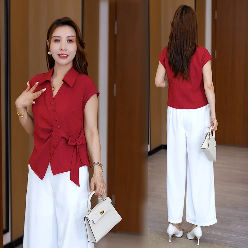 【赠运费险】夏季新款2025年时尚法式绑带不规则收腰洋气百搭上衣