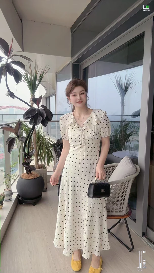 【洋洋精选】2025夏季新款百搭时尚简约气质波点连衣裙