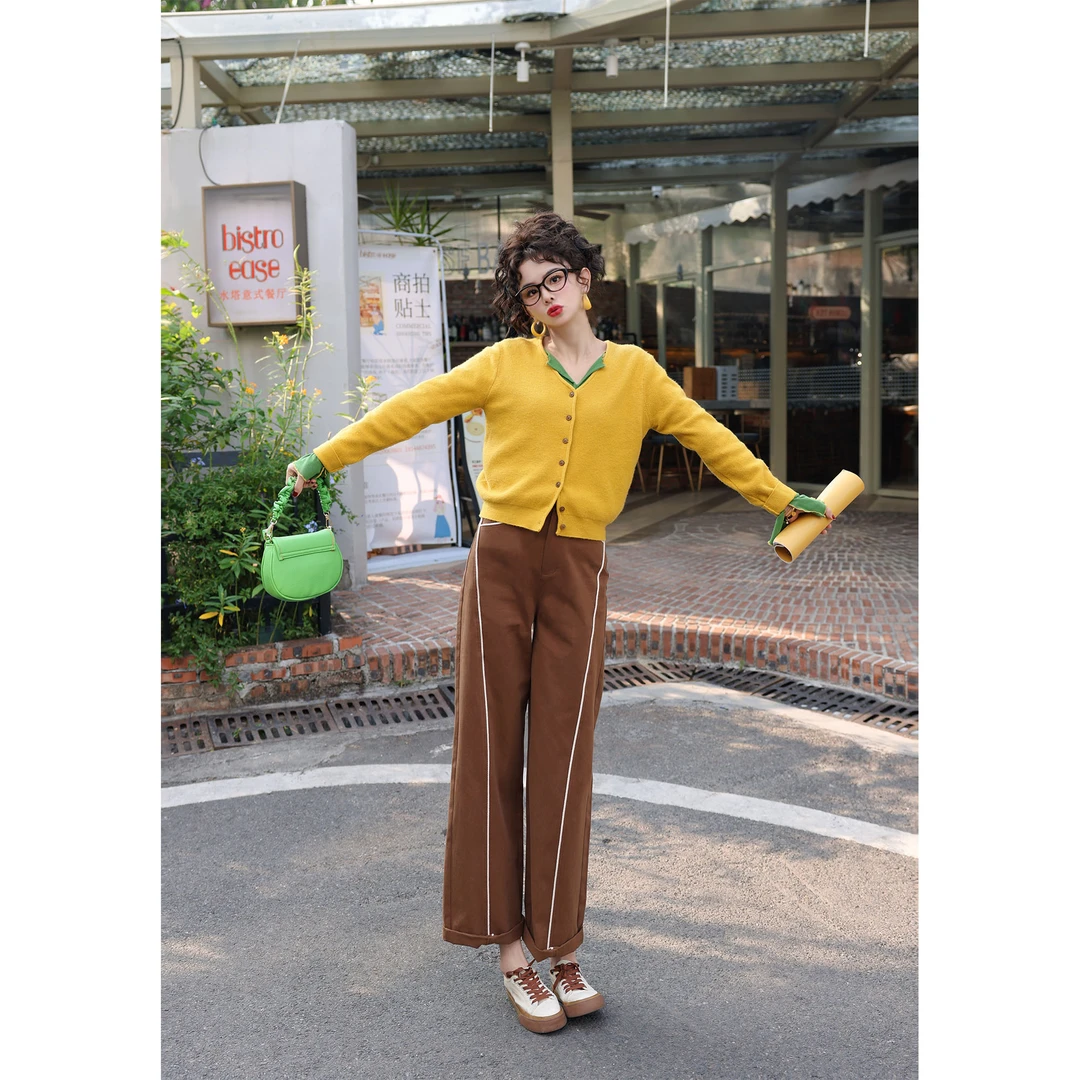 陈佳洁【松柏大道】港风复古百搭休闲高腰直筒长裤JR3882132