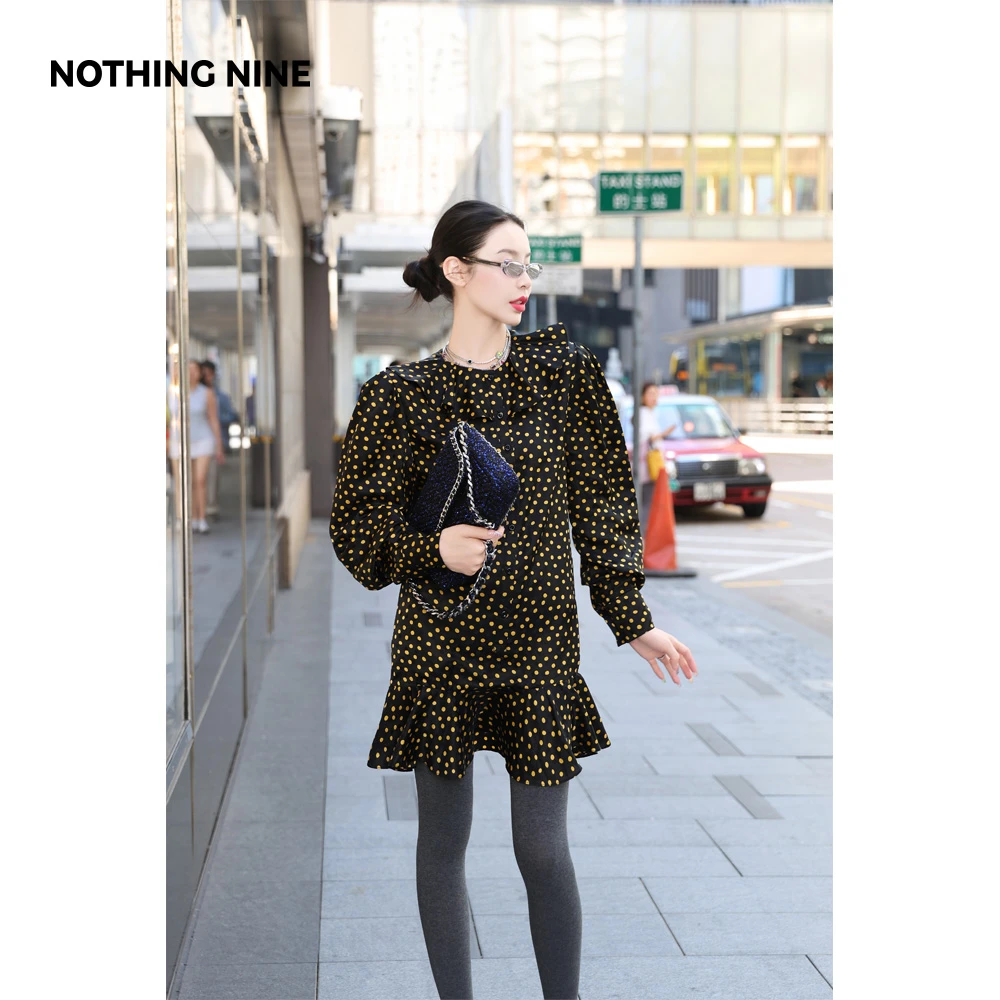 NOTHING NINE极夜光宿意大利进口面料波点连衣裙