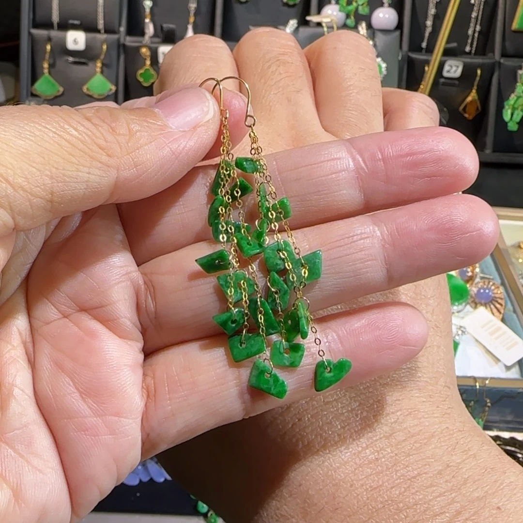 翡翠18K金镶嵌颈饰耳钩