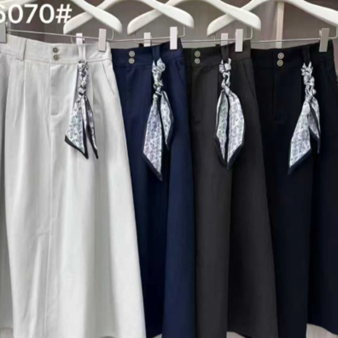 MZJ木子家26070配丝巾半身裙女2025秋季高腰百搭显瘦中长款裙子