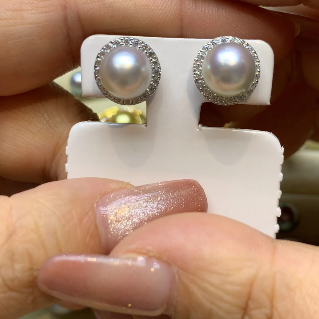 银S925镶嵌耳饰海水珍珠