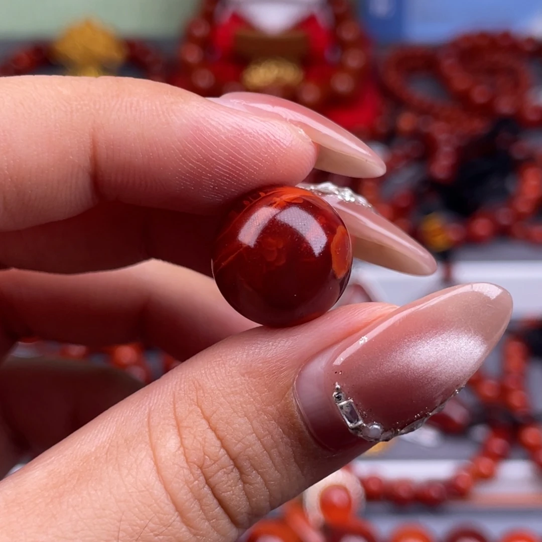 南红玛瑙未镶嵌其他全品原矿）15mm瓦西牛血红火焰纹圆珠