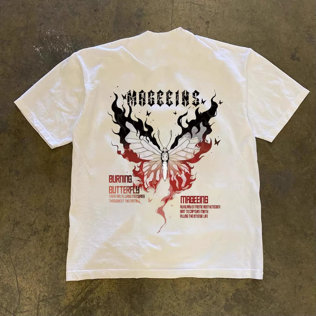 美式复古设计感印花纯棉短袖T恤男夏季ins高街潮牌圆领宽松上衣服