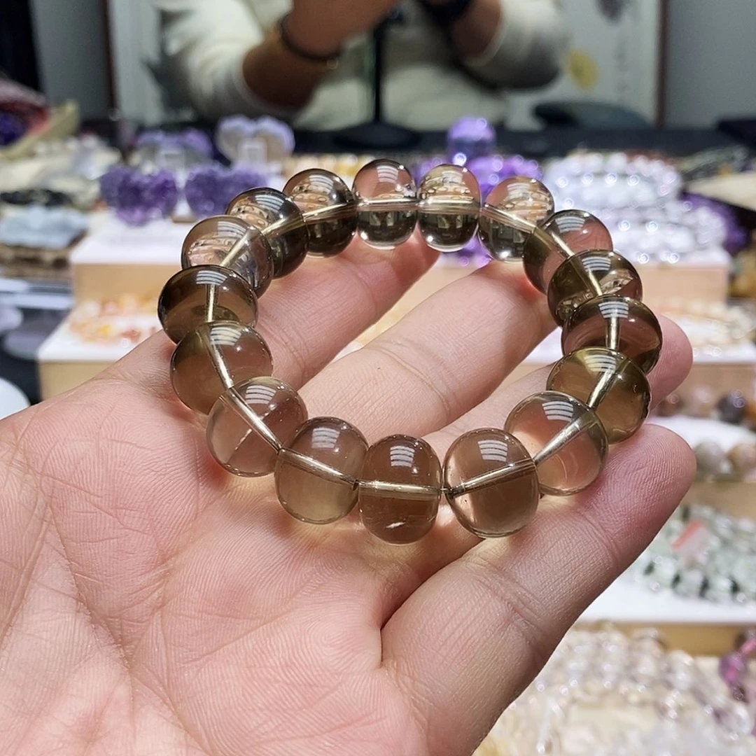 凸***宝水晶未镶嵌手链浅茶水晶手串