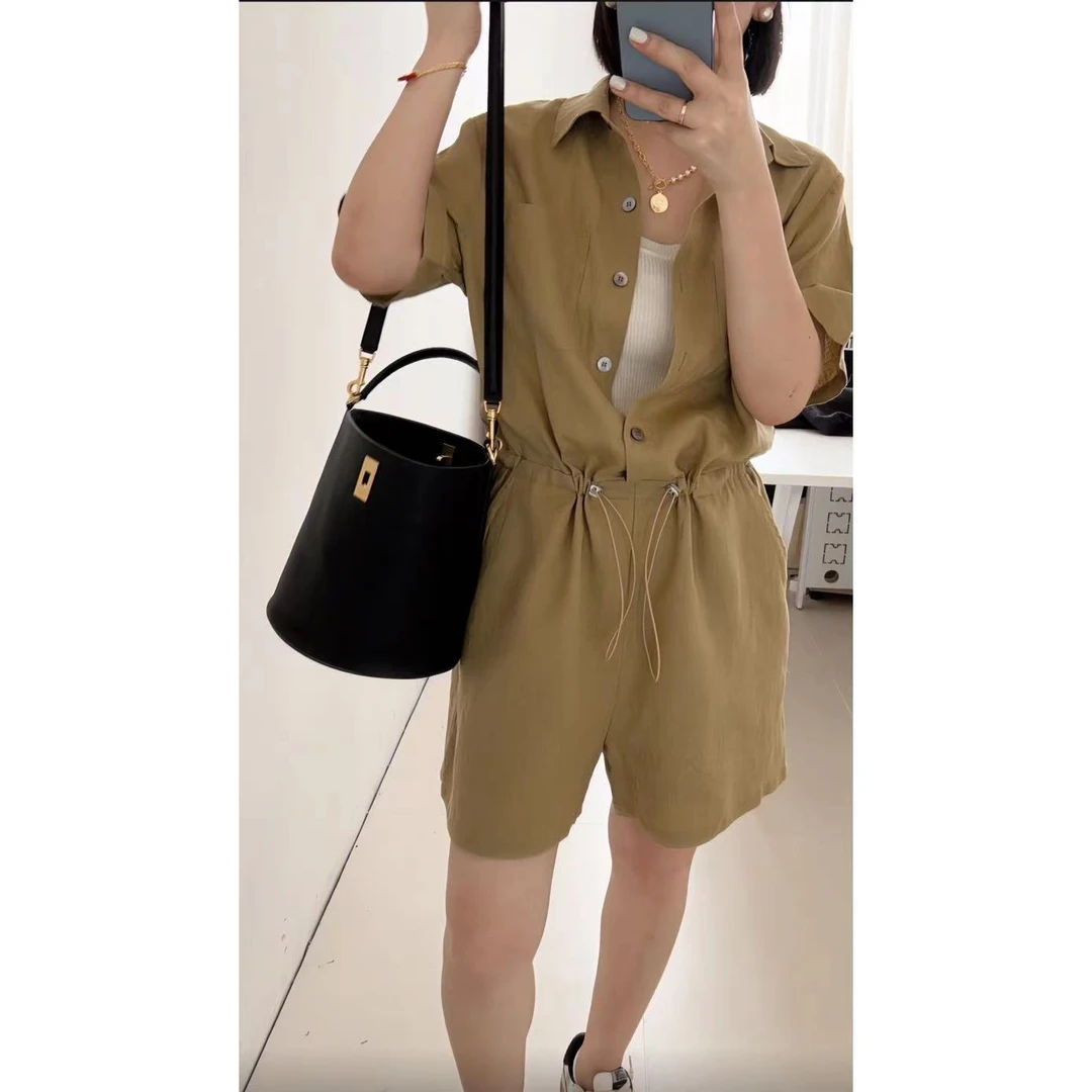 定制款 通勤百搭 纯亚麻抽绳连体衣裤 23-162