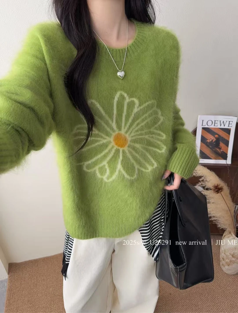 【山羊绒拉绒】秋冬加厚款松弛时髦小雏菊羊绒拉绒套头毛衣YZL-333