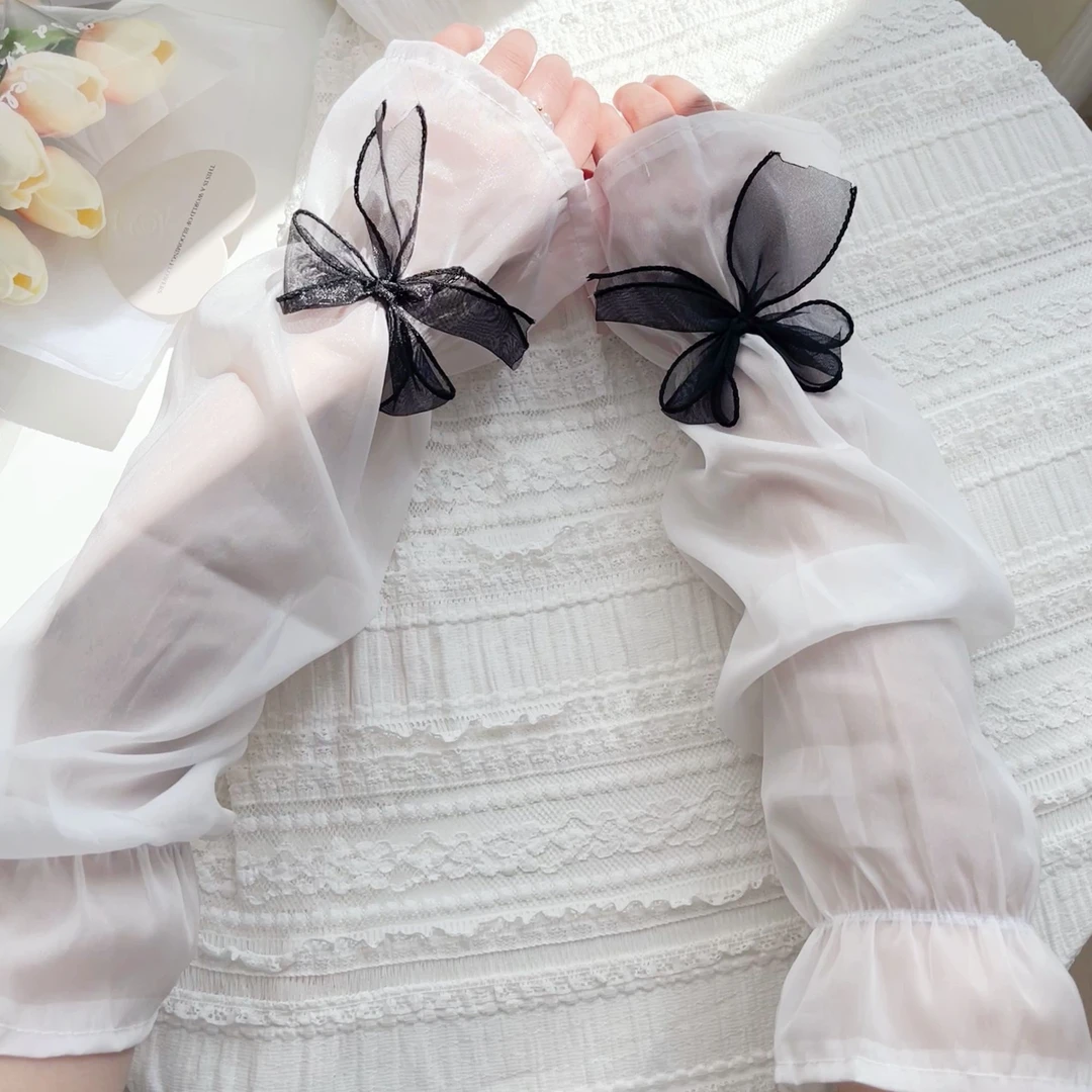 冰丝防晒袖套女2025新款蝴蝶结夏季手袖防紫外线手套宽仙女风冰袖