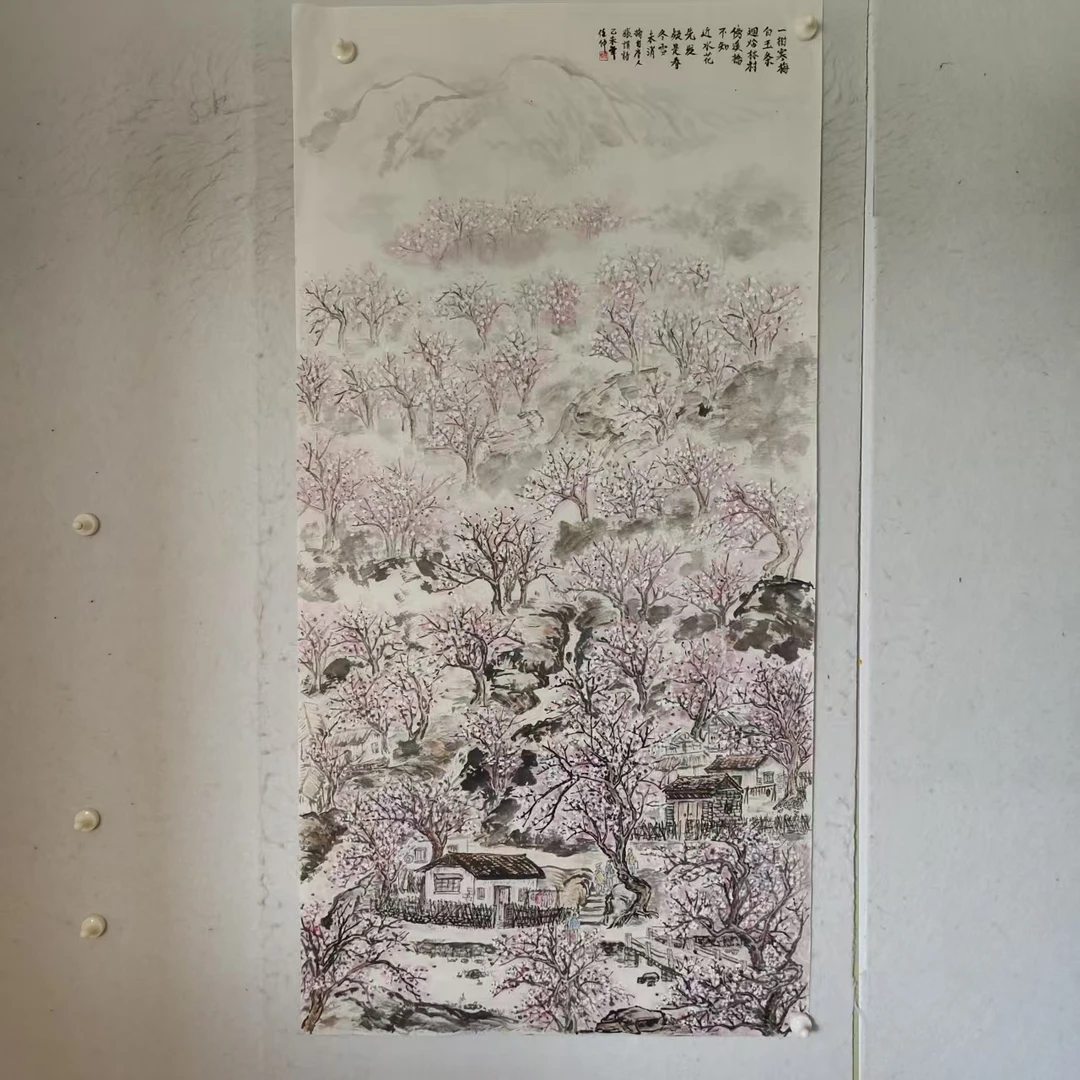 4658 多年前纯手绘老字画《一树寒梅》中堂  尺寸 137×68