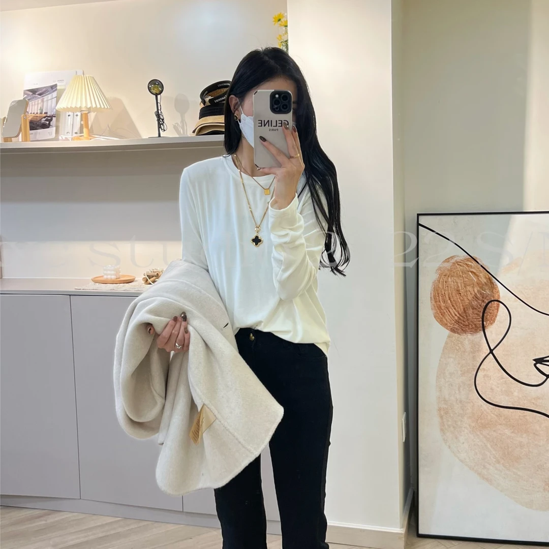 【陌上清秋】春秋纯色百搭设计感外穿秋冬季长袖打底衫T恤#082720