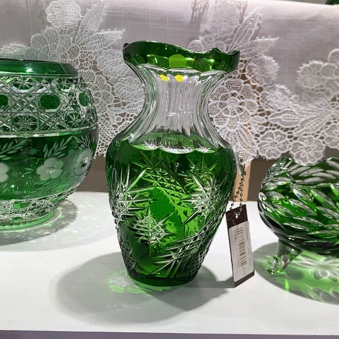 摆件0151捷克水晶祖母绿钱袋子花瓶