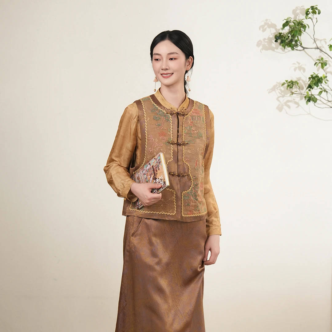 布符2025年秋刺绣葫芦襟手工盘扣女新中式国风气质百搭马甲MQMJ49