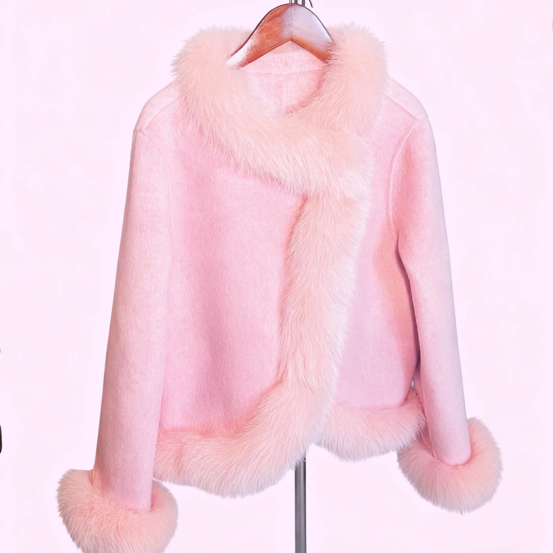 狐狸毛羊绒时尚短外套，小个子可穿狐狸毛领皮草外套