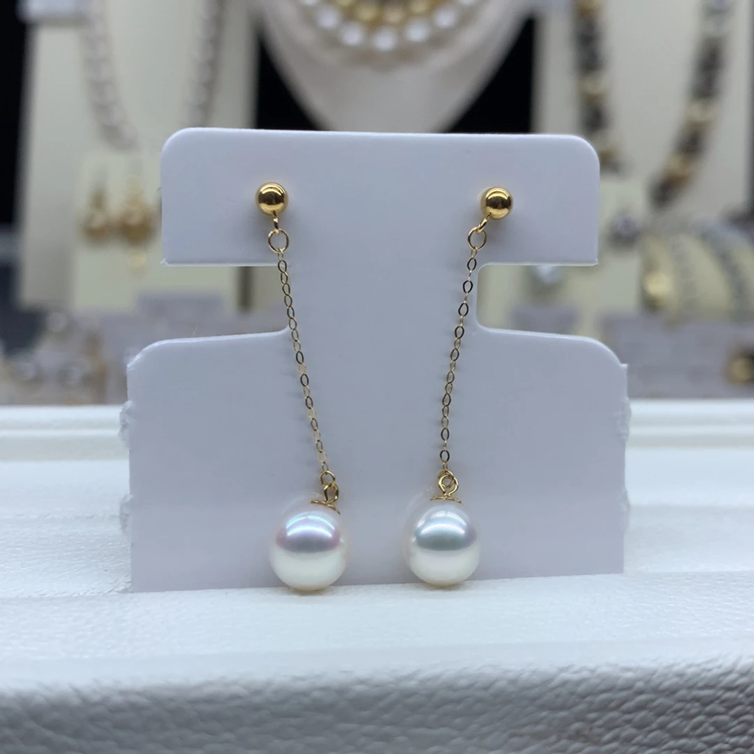 耳饰18K金镶嵌海水珍珠7-8mm海水珍珠耳线