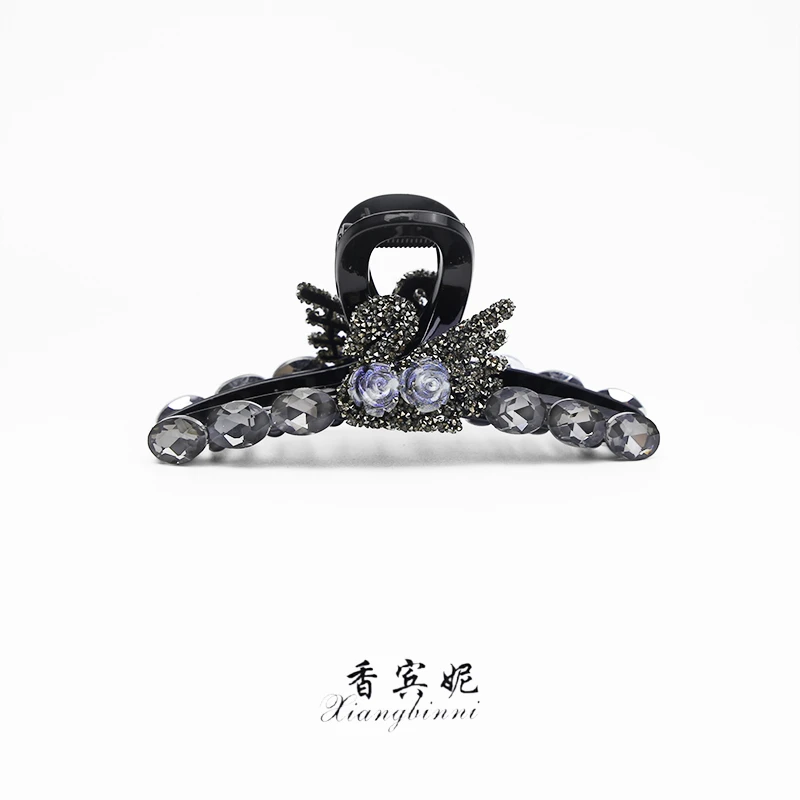 香宾妮 2024新款韩式高奢风11厘米水钻满钻黑天鹅大号抓夹6116
