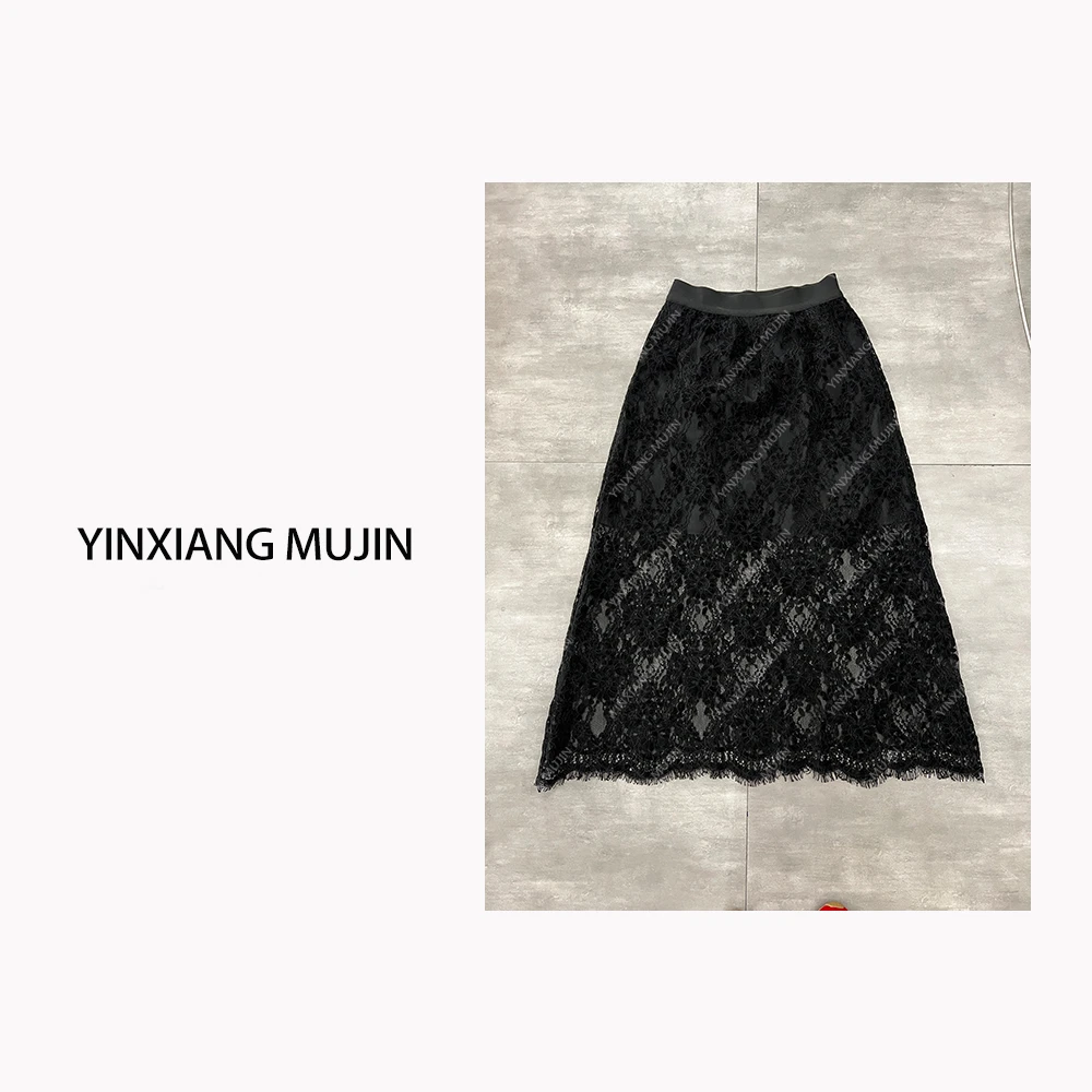 【YINXIANGMUJIN】蕾丝半裙 春夏新款松紧腰气质百搭半身裙女黑色