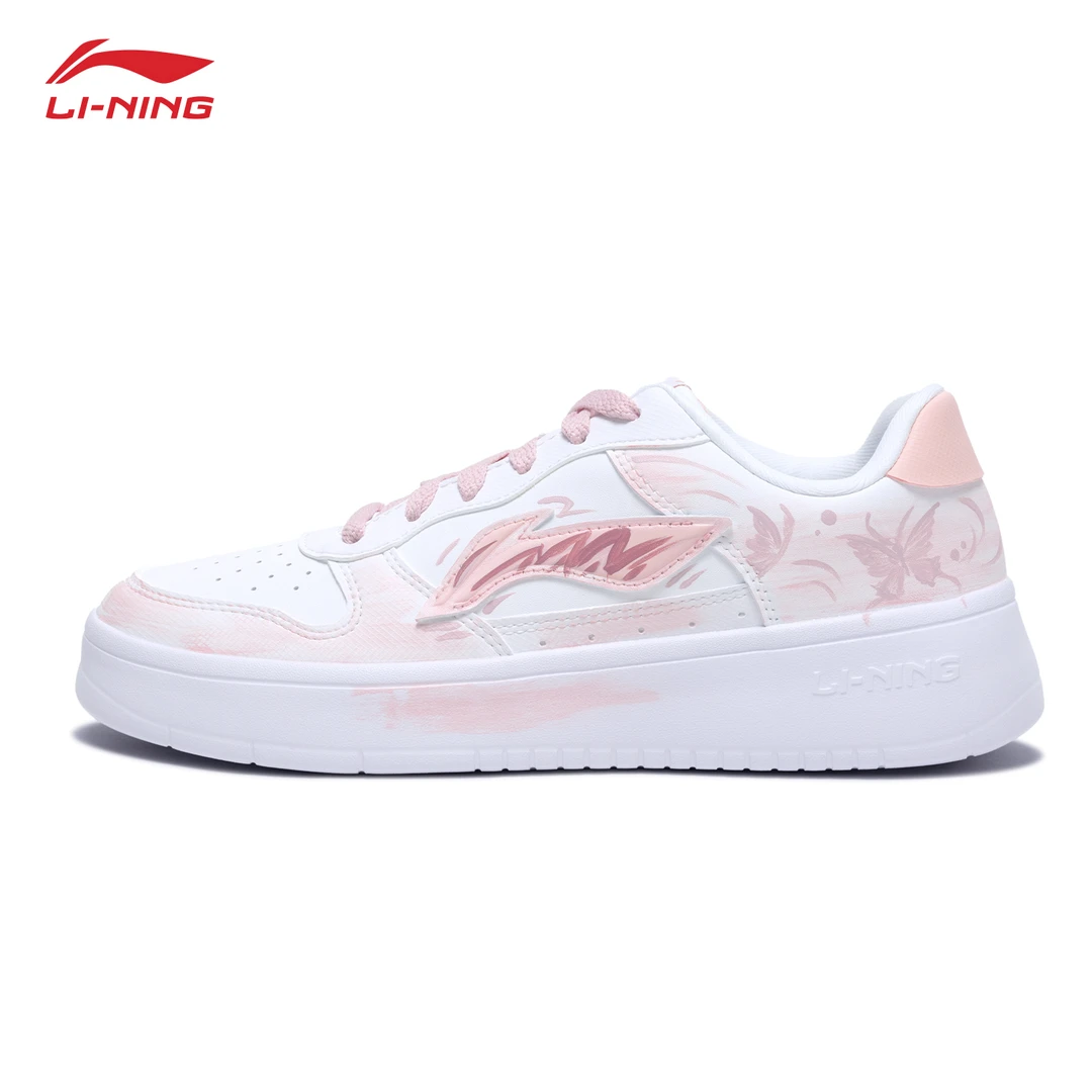 李宁浮舟定制板鞋女鞋 粉翅翩翩 秋新款个性手绘潮鞋学生运动鞋