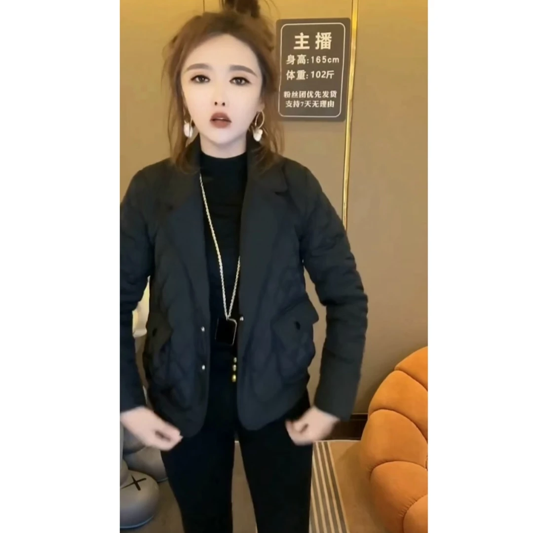 2024冬季新款韩版时尚修身西装领棉服女修身显瘦西服款棉衣外套