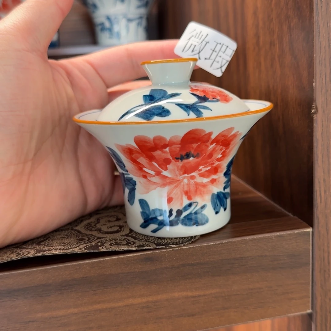 釉下手绘茶具微瑕