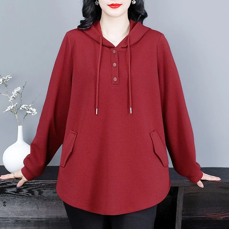 丹思慕大码女装连帽抽绳口袋卫衣2025秋季气质显瘦宽松上衣240958