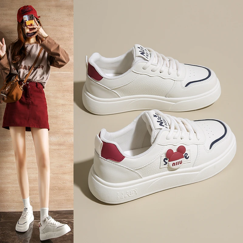 2024新款秋冬时尚潮流休闲厚底小白鞋女百搭防滑软底运动休闲鞋