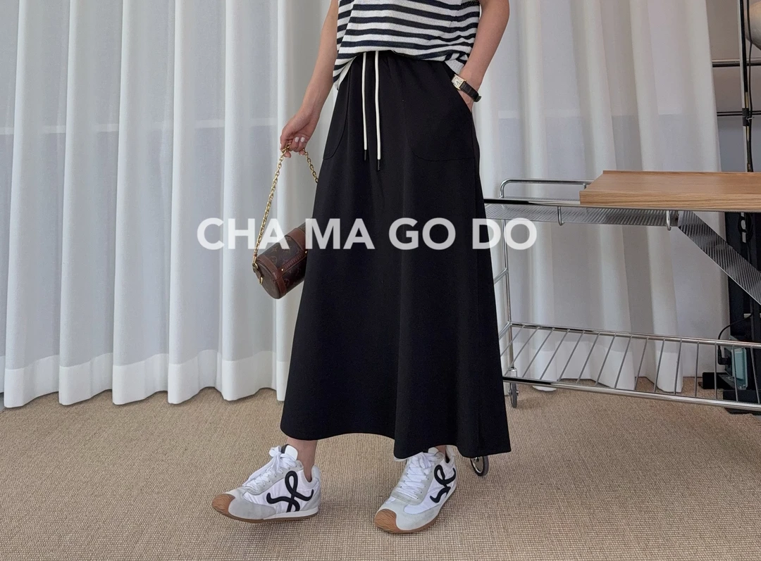 CHA MA GO DO百搭休闲宽松珍珠纱双口袋/直筒/花边半裙【no退no换】