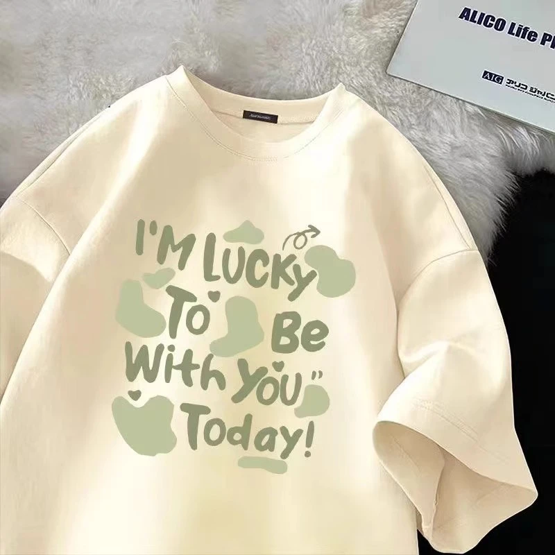 女童纯棉短袖体恤2025春夏新款洋气绿色字母印花T恤宽松休闲上衣