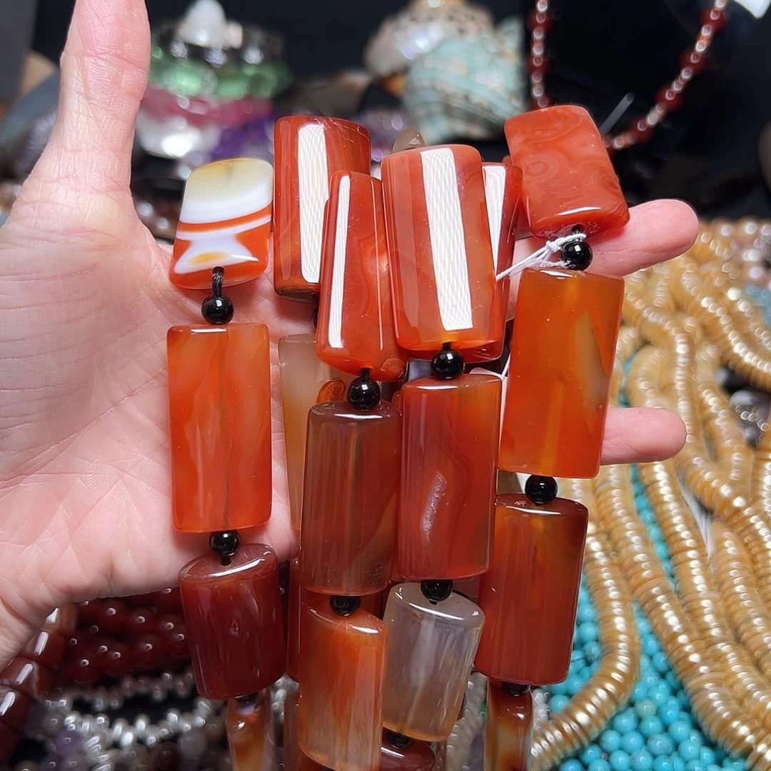 玛瑙/玉髓足银镶嵌珠宝半成品E322红玛瑙方牌20*40