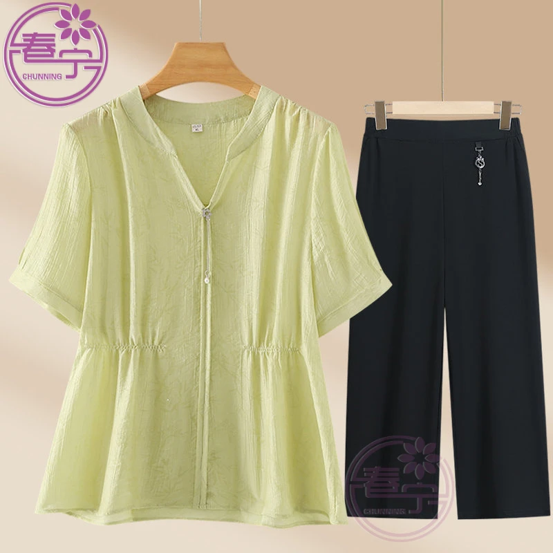 妈妈夏装短袖上衣洋气新款贵夫人衬衫时尚50岁40中老年女t恤小衫