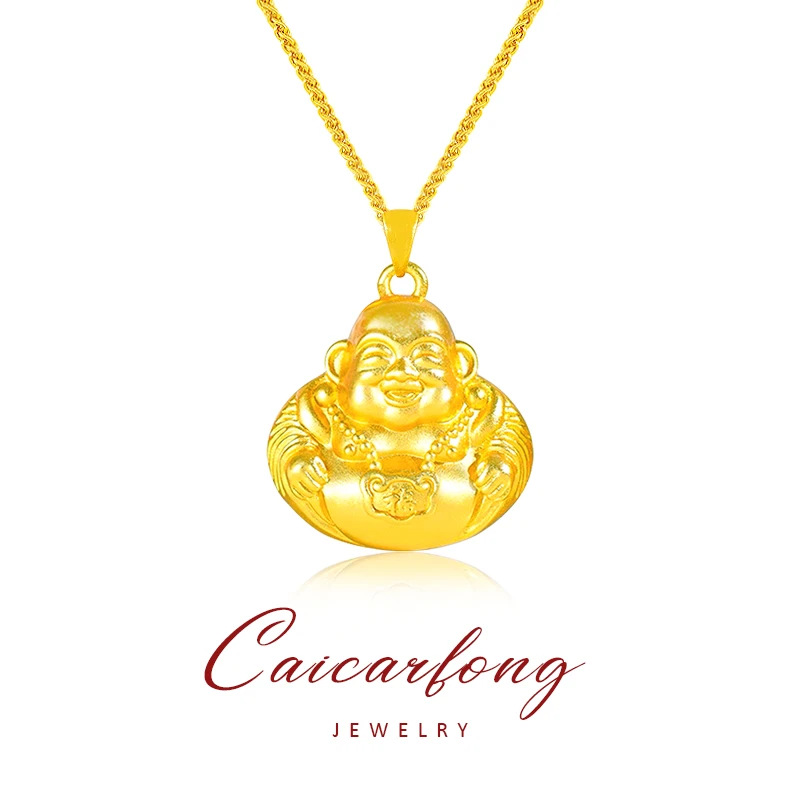CAICARFONG/彩咖 铜合金项链 笑佛项链轻奢时尚精致小众复古金色