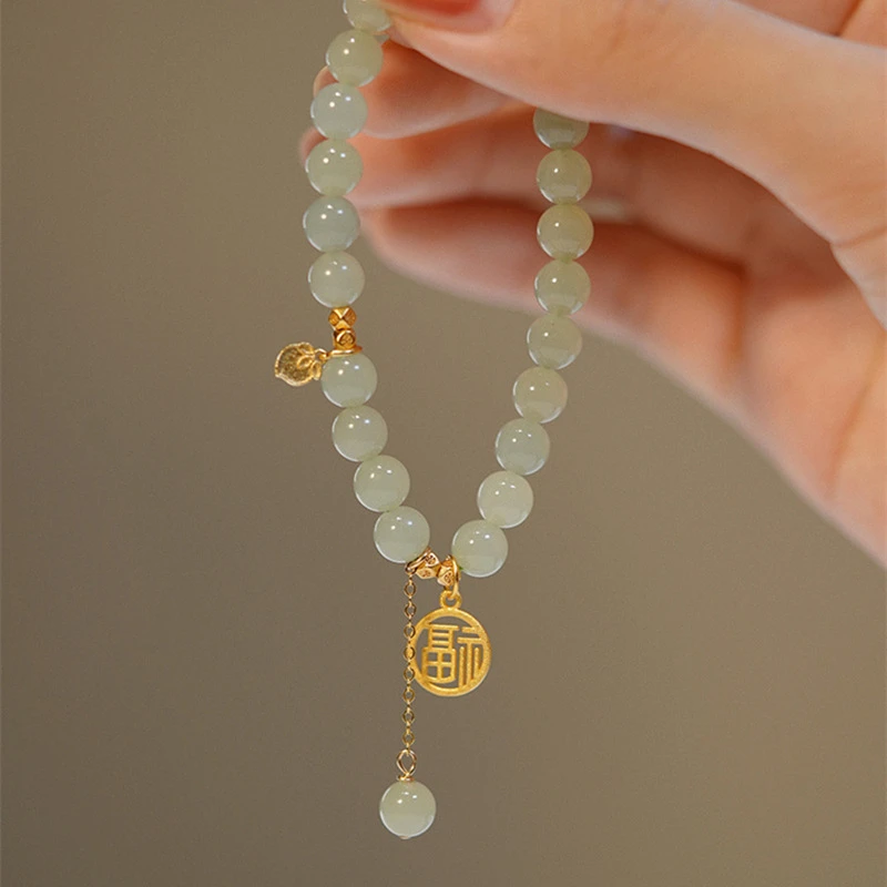 合金合成锆石手链 仿和田玉手链轻奢新款国风小众设计ins手串编织