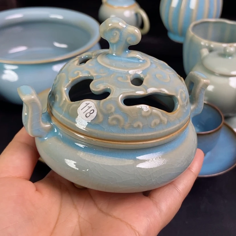 【闪购商品】微****。香炉原矿天蓝釉汝瓷