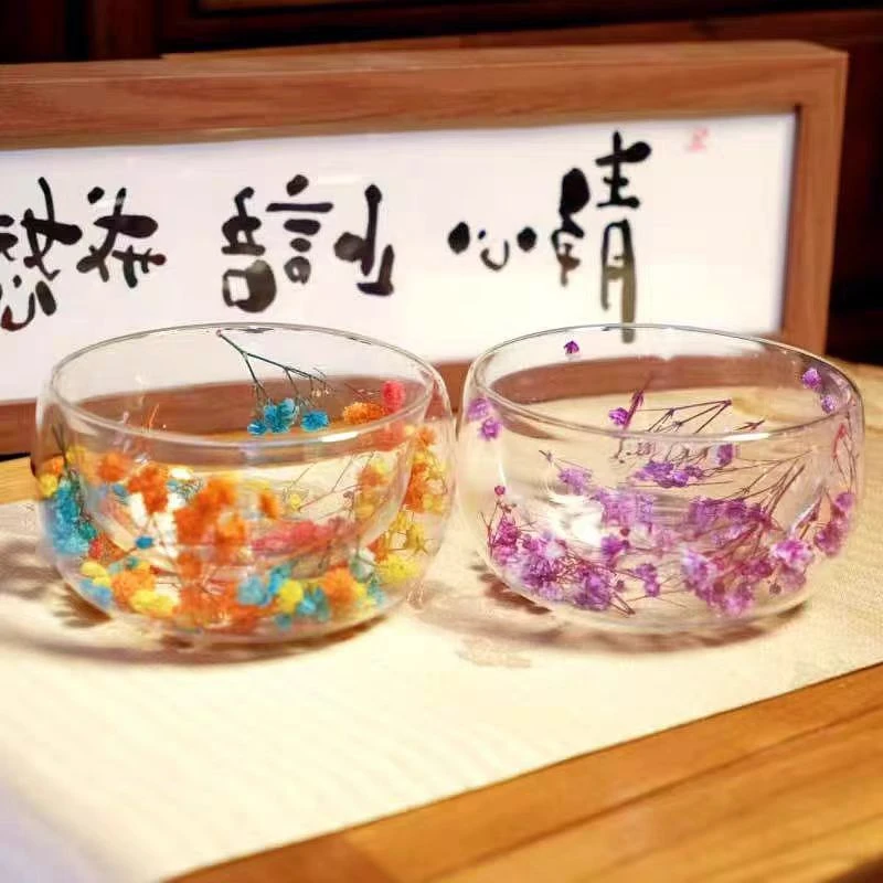 新款干花系列高硼硅玻璃双层防烫碗甜品碗
