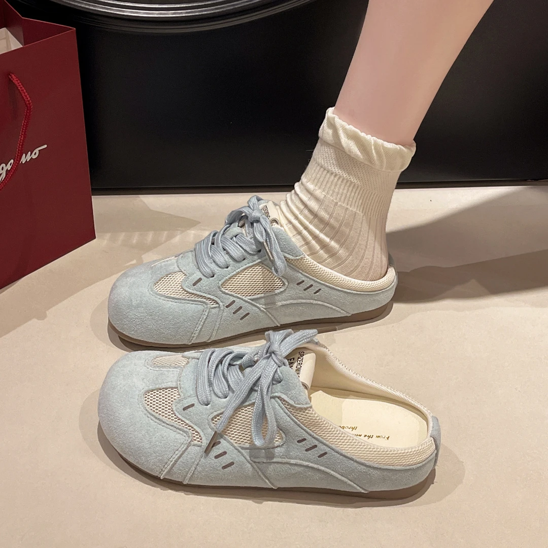 网面透气包头厚底拖鞋女鞋夏外穿2025新款复古增高软底德训半拖鞋