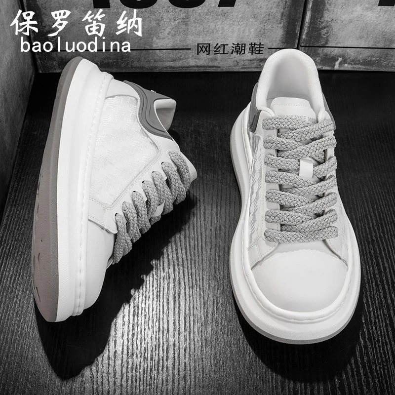 保罗笛纳男鞋2025新款冬季透气麦昆小白平板鞋男厚底休闲运动潮鞋