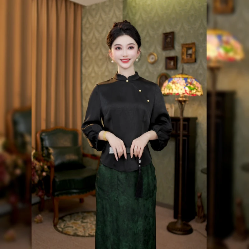 新中式国风春季新款斜襟落珠上衣LYGSY0312