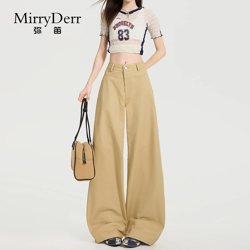 MirryDerr/弥笛时髦休闲弯刀裤女2025夏季新款高腰窄版复古阔腿裤