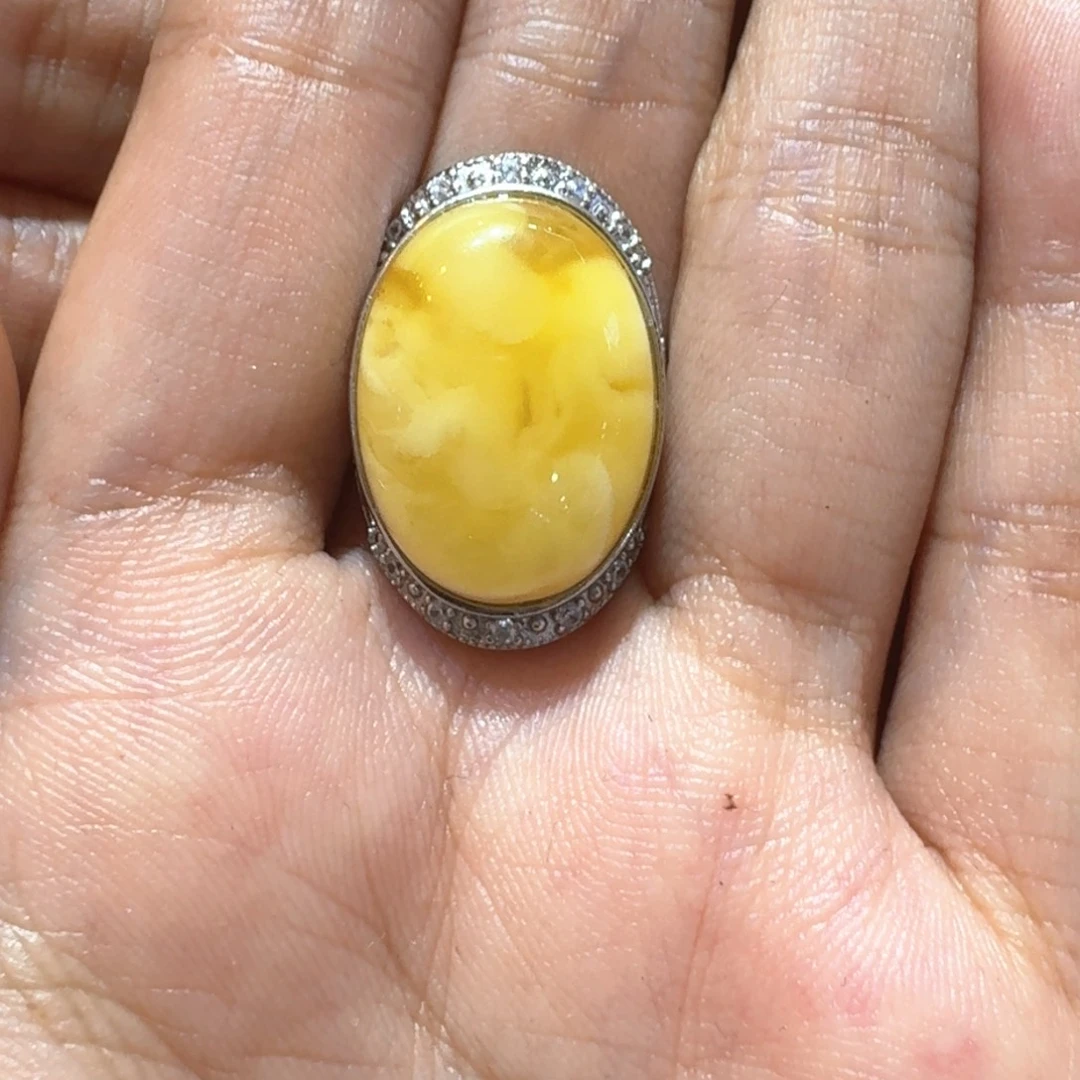 银S925镶嵌蜜蜡戒指戒指