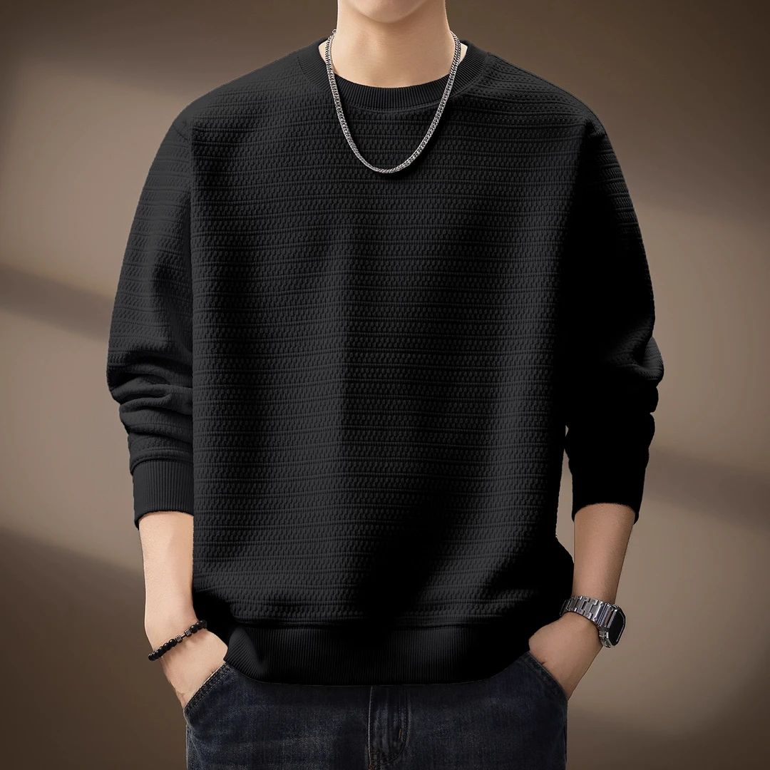 510g重磅肌理感提花加绒卫衣男秋冬新款宽松长袖打底内搭套头上衣