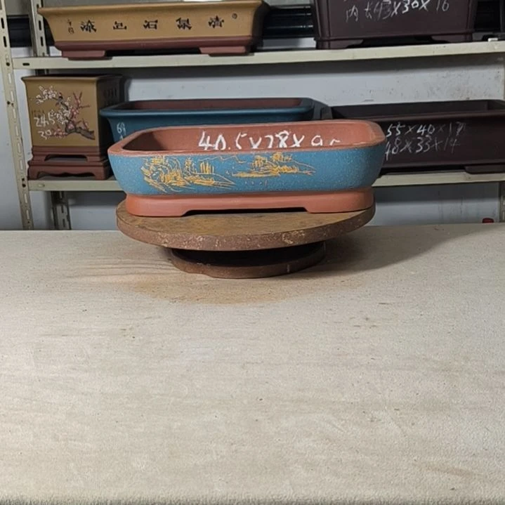 紫砂花盆宝蓝色中号水底