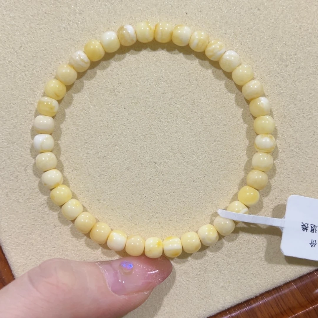 蜜蜡手链未镶嵌5.5m瓷白花 全瑕 介意勿拍