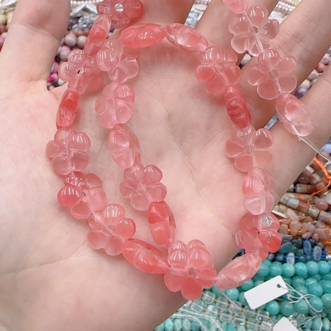 玛瑙/玉髓未镶嵌珠宝半成品西瓜晶五瓣花一条