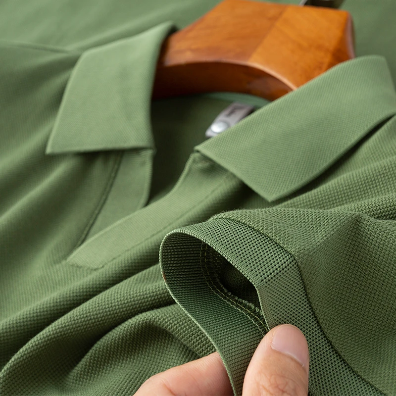 意式绅士 小v领polo衫男短袖修身夏季薄款珠地网眼墨绿色t恤男士