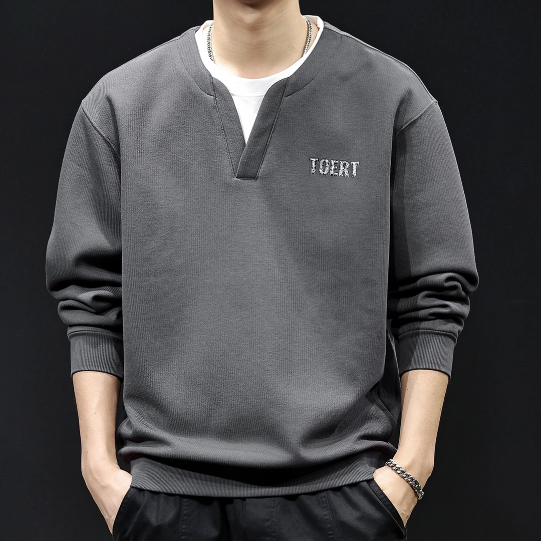 MR.MUDI/穆迪先生假两件V领简约重磅2025秋季新款卫衣男潮牌大码